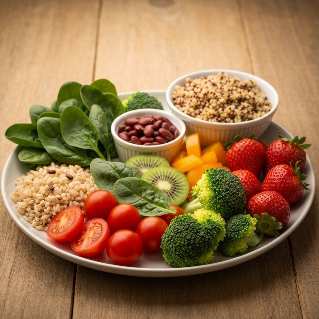 Healthy balanced meal with fresh vegetables and whole foods